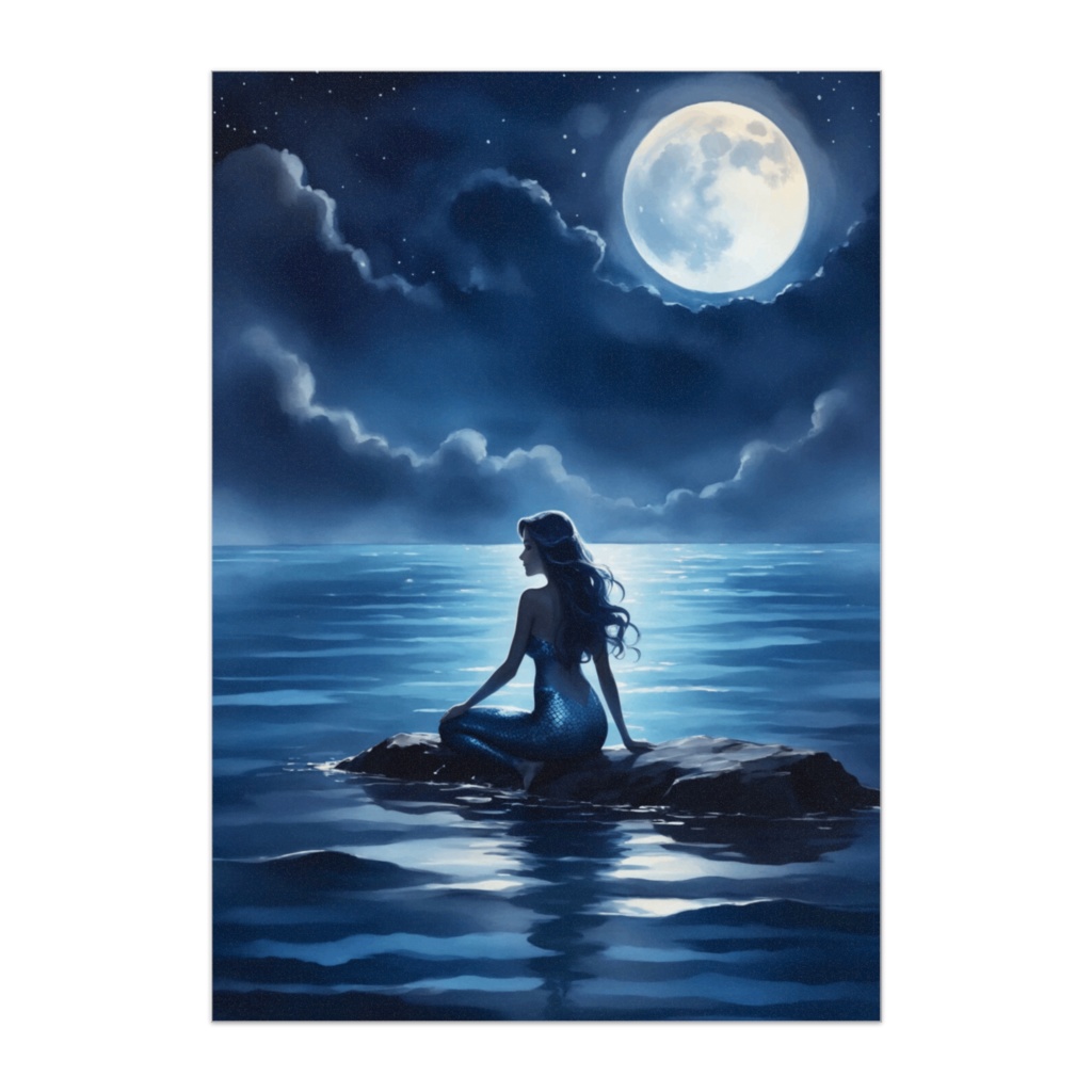 月光に佇む人魚 ― ナイトオーシャン幻想ポスター