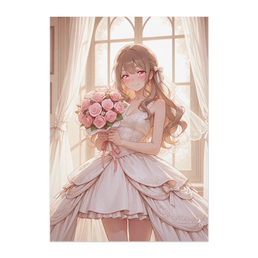薔薇のブーケと微笑む花嫁 ― フェミニンウェディングポスター