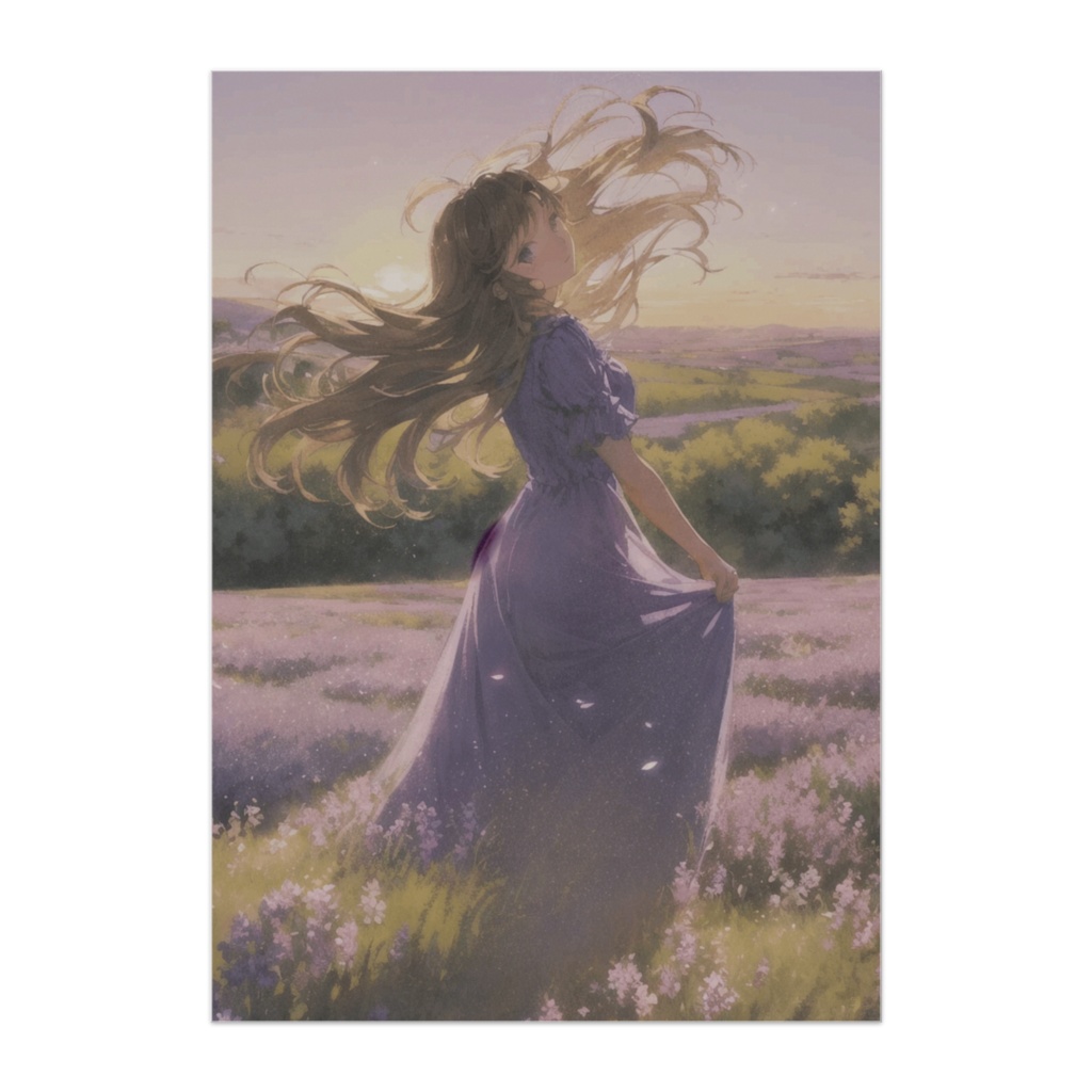 ラベンダーの風景 – 夕暮れに揺れる紫の花畑