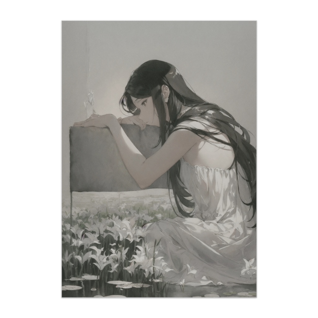 白百合の静寂 – 静謐なモダンフローラルアート