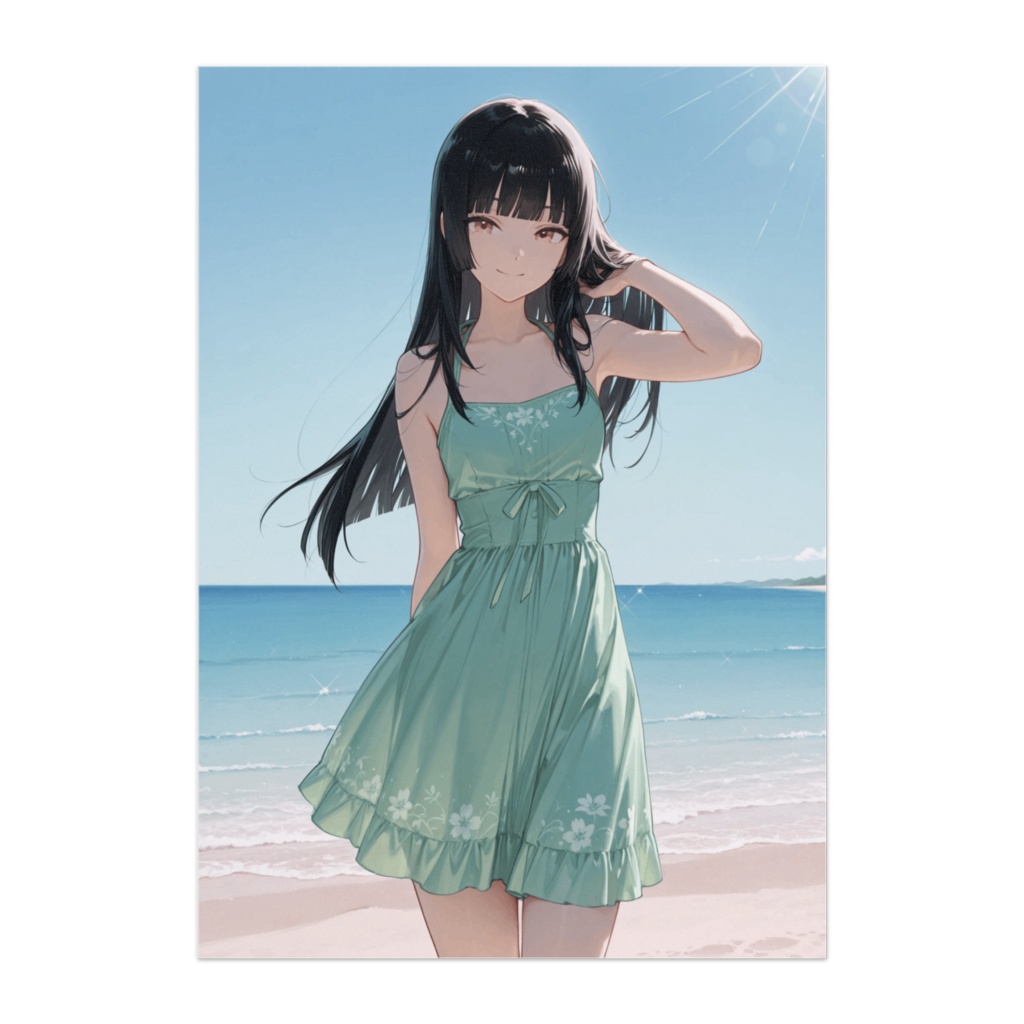 ミントグリーンワンピの姫髪ポートレート