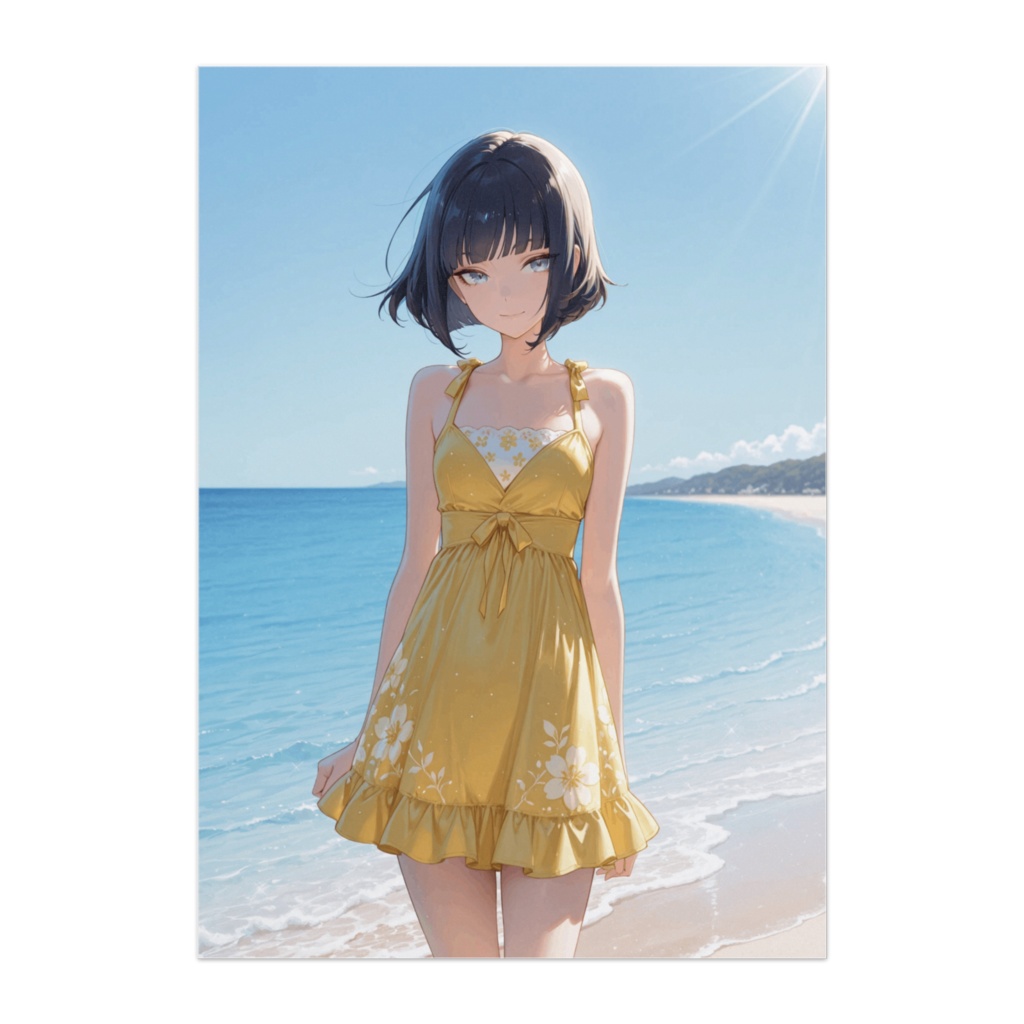 イエローワンピの海辺ポートレート