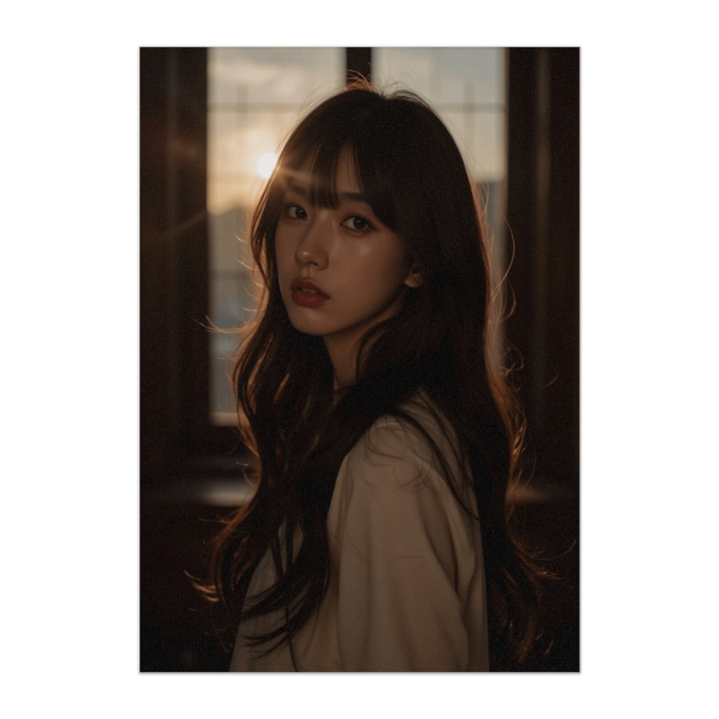 Golden Hour Turning Portrait – 夕暮れ振り向き美女ポスター