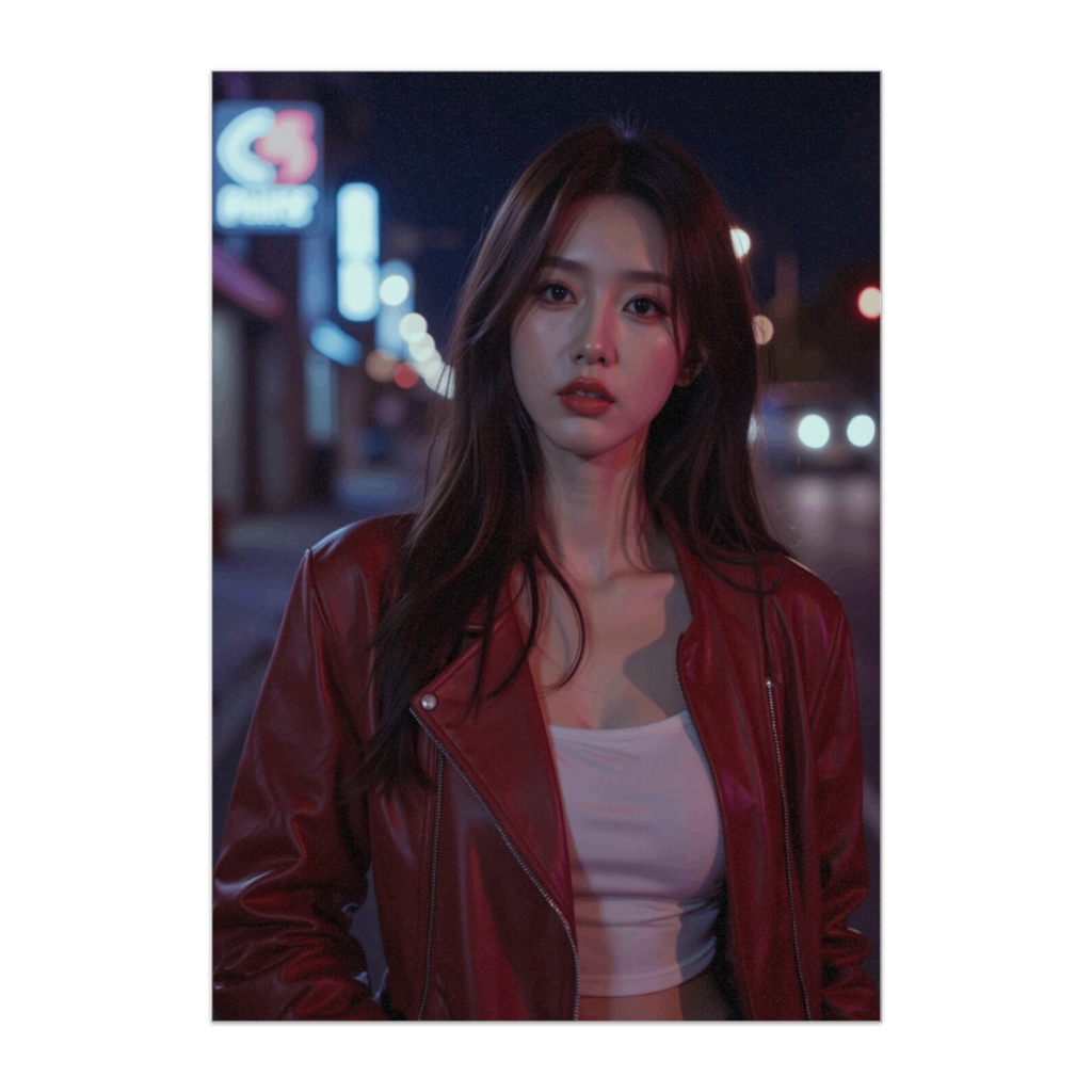 ネオンシティスタイル ― 赤レザージャケットの都会派ポートレート