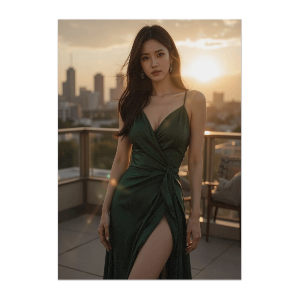 サンセットテラスのエレガンス ― 夕暮れドレスポートレート