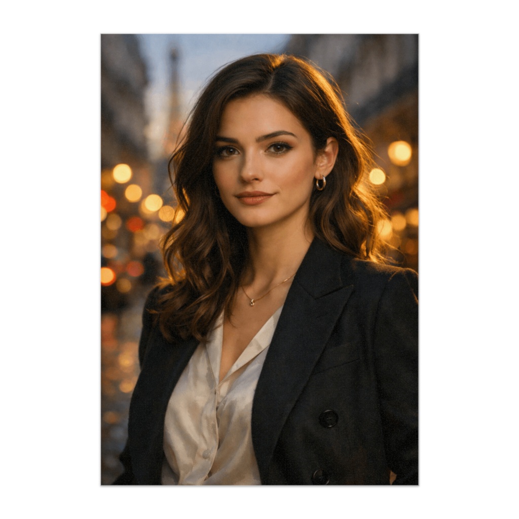 パリの夕暮れに輝くフレンチ美女ポスター