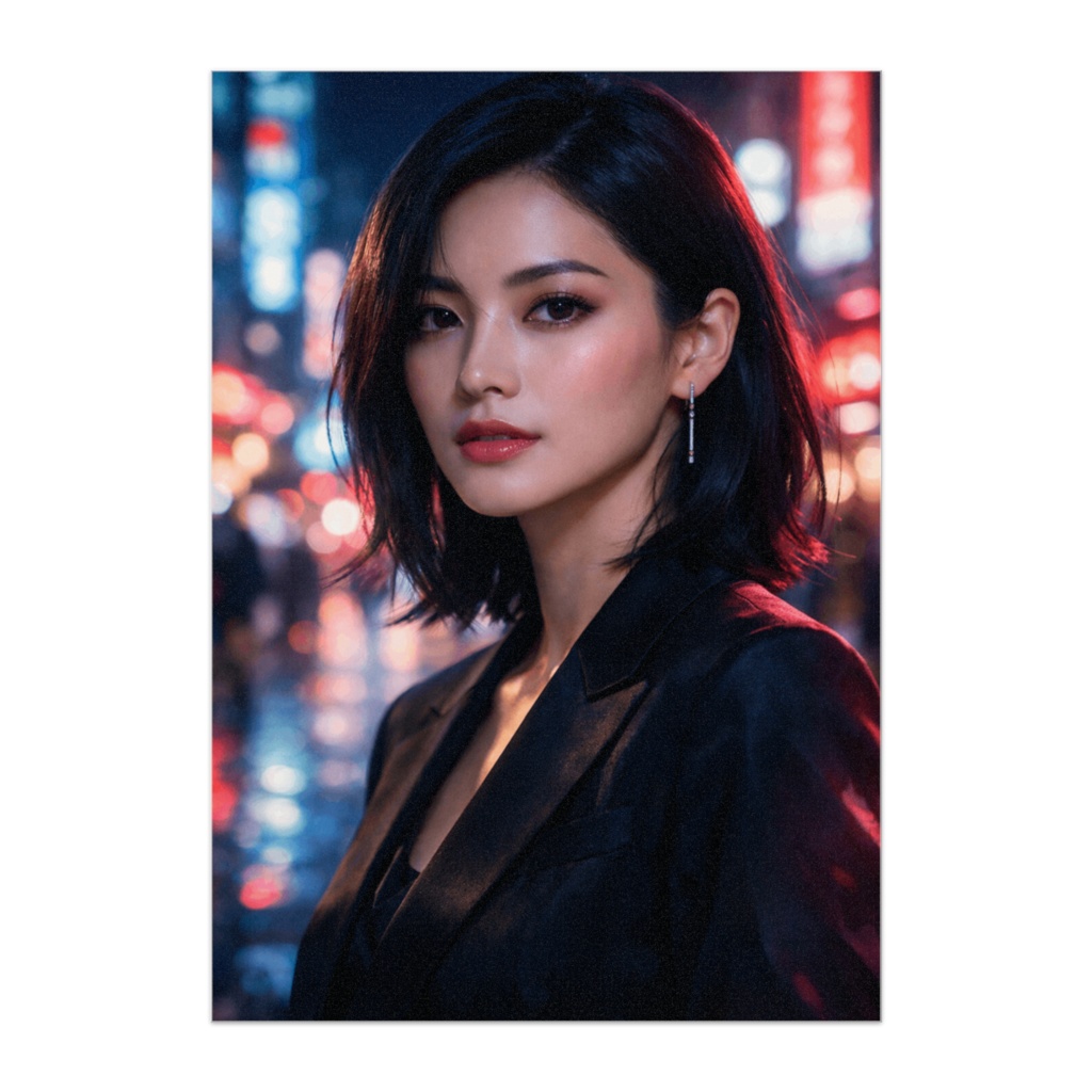 ネオンに輝く東京の夜美女ポスター