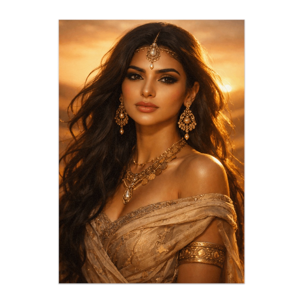 黄金の砂漠に輝くアラビアン美女ポスター