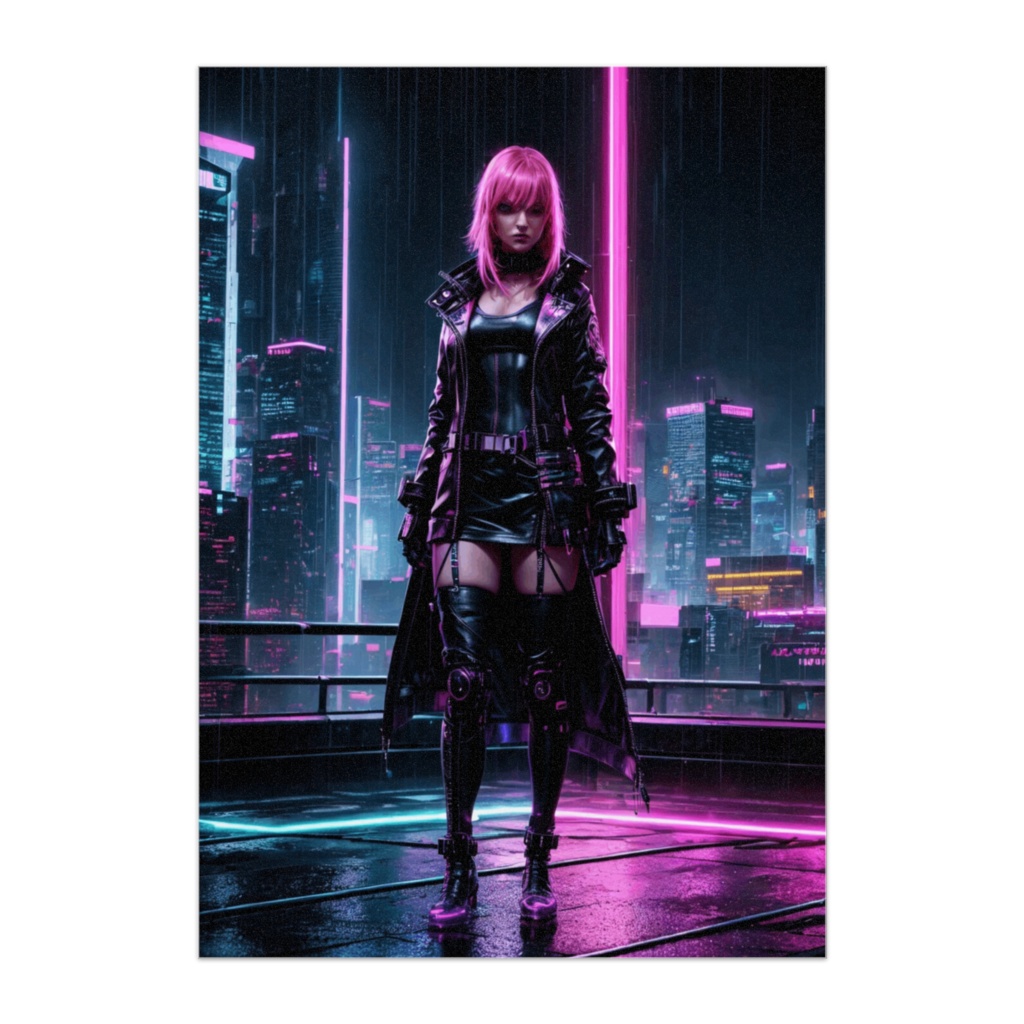 ネオン都市のサイバーパンクヒロイン