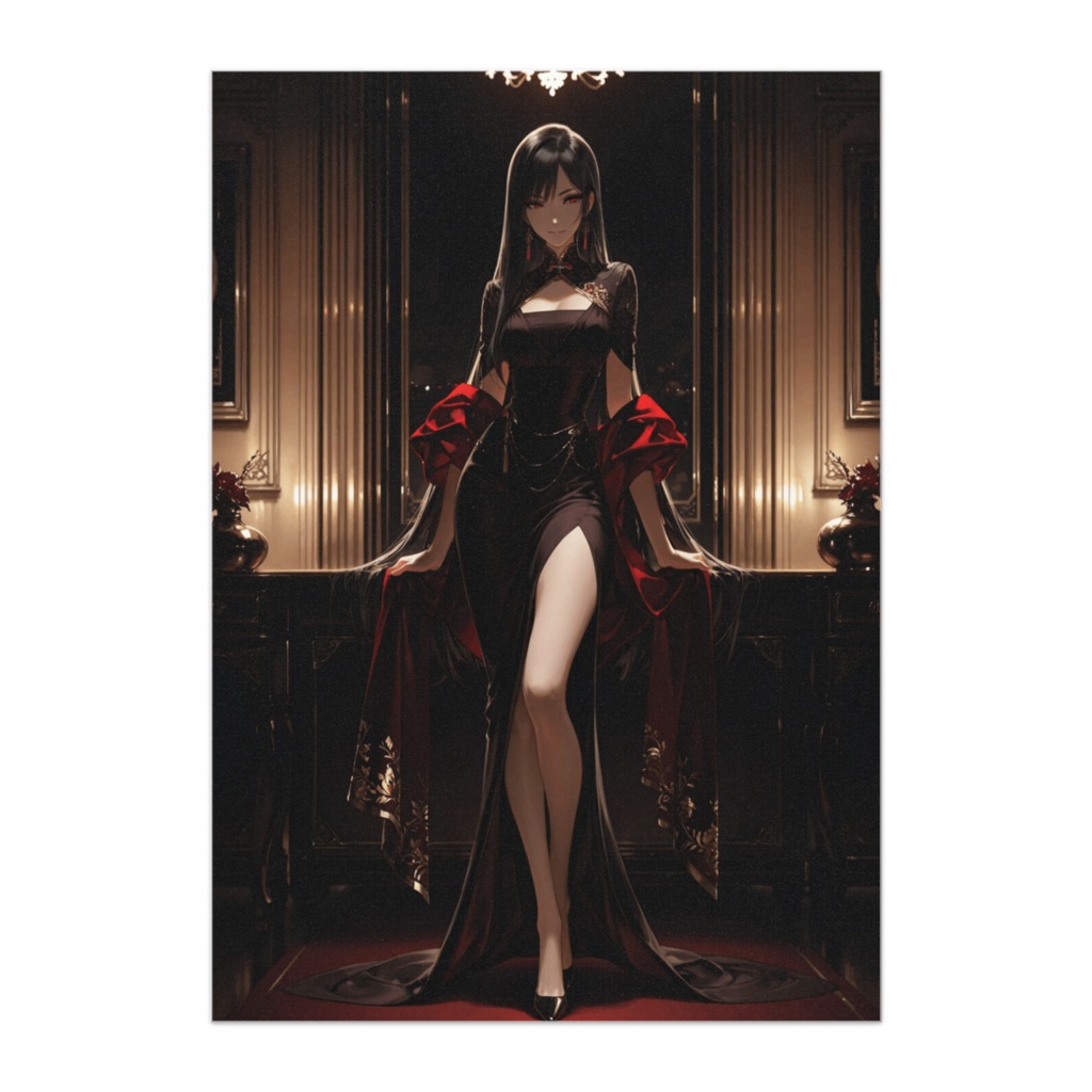 黒と紅のゴシックドレス美女ポスター
