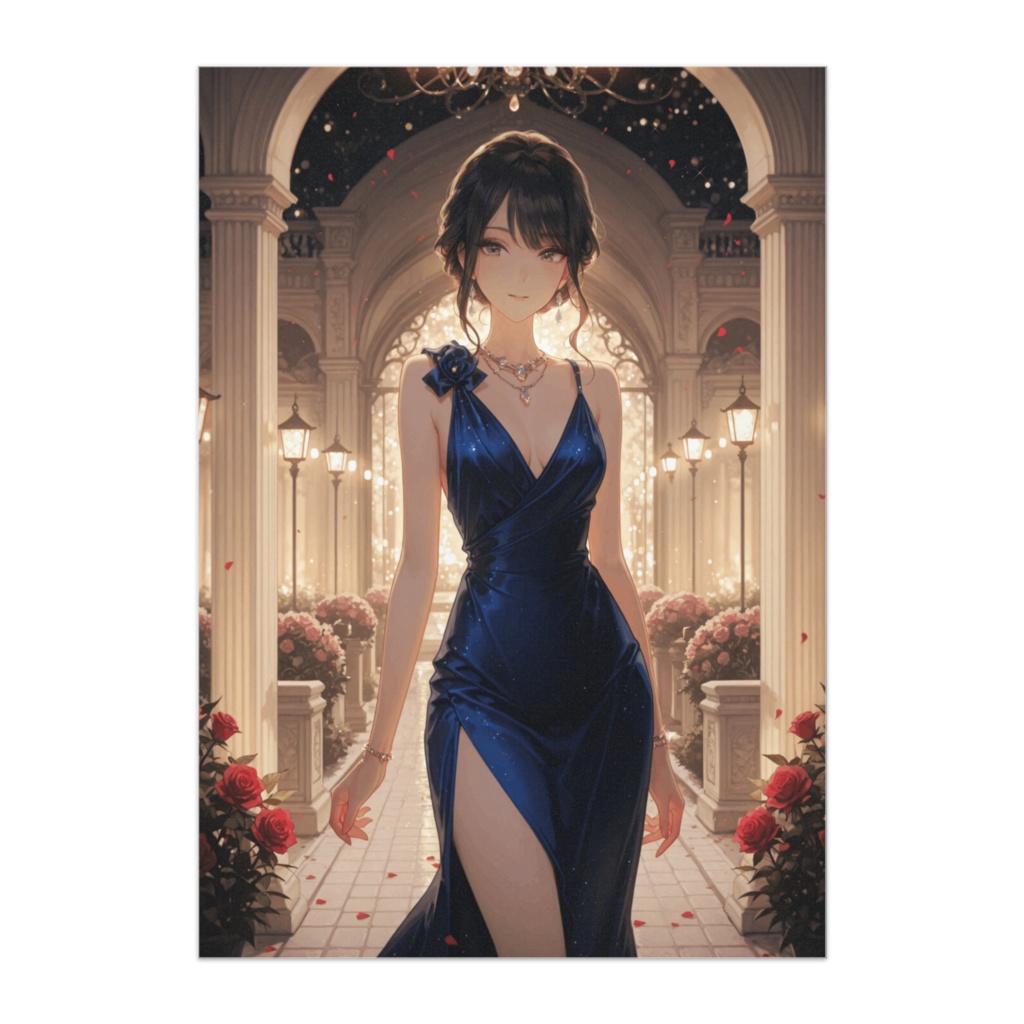 ロイヤルブルードレスの美女 ― 光のガーデンウォーク