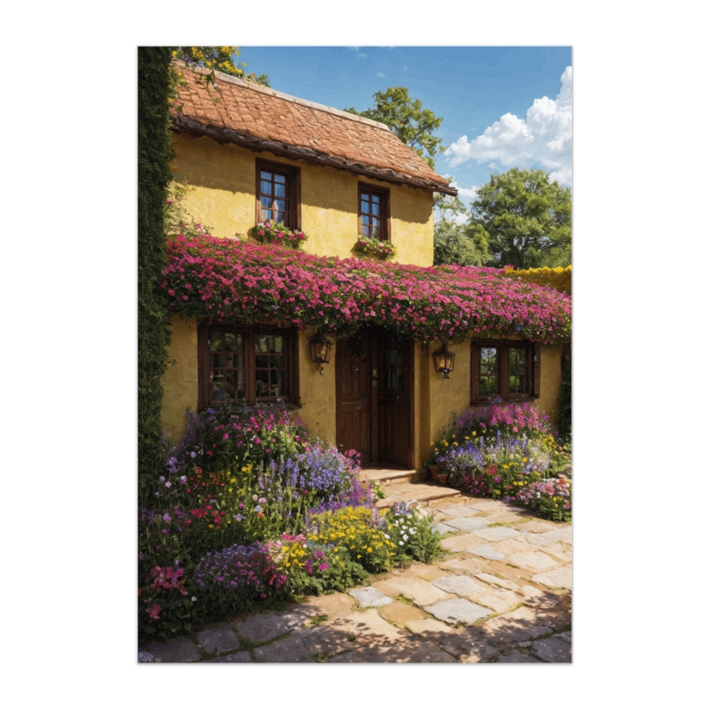 花いっぱいのコテージガーデンポスター