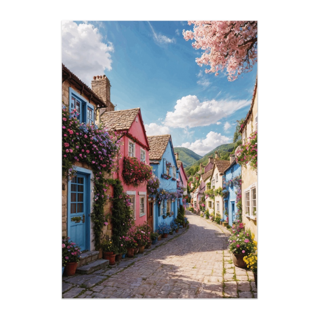 カラフル花の村ストリートポスター