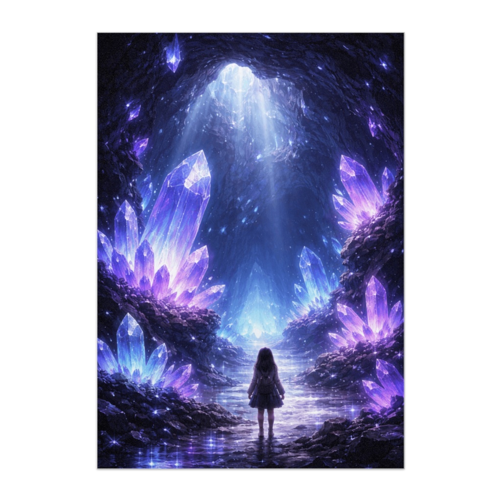 光る水晶洞窟の幻想世界ポスター