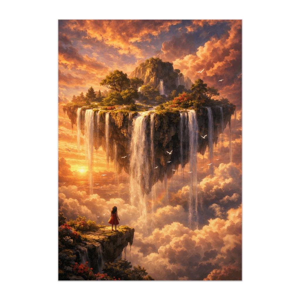 空に浮かぶ滝の島ファンタジーポスター