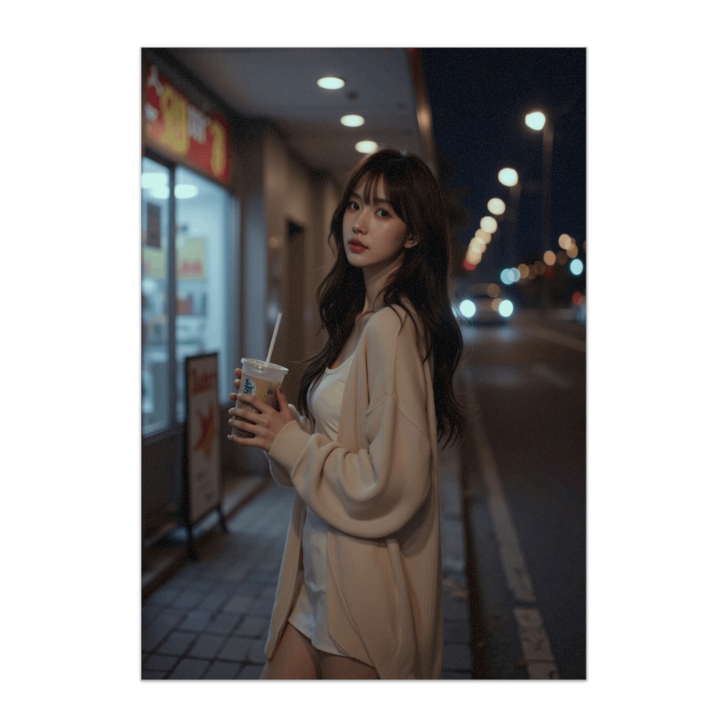 夜のコンビニ帰り ― 振り向く彼女