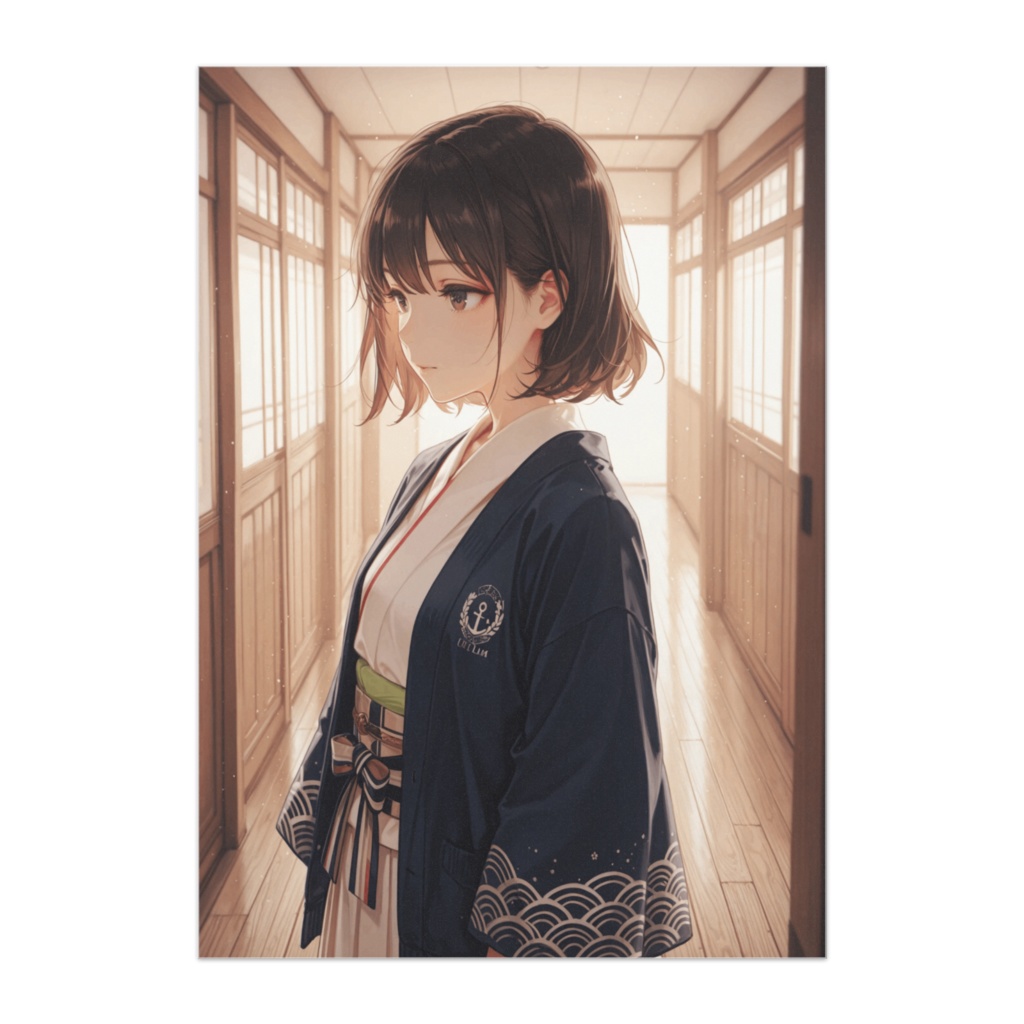 和モダン制服｜静かな廊下に佇む少女ポスター