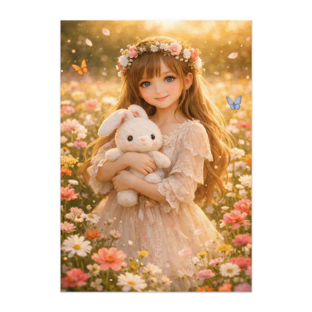 光のうさぎと花の少女｜幻想ファンタジーアートポスター