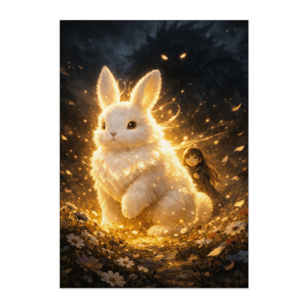 光の守護者｜巨大うさぎと少女の幻想ポスター