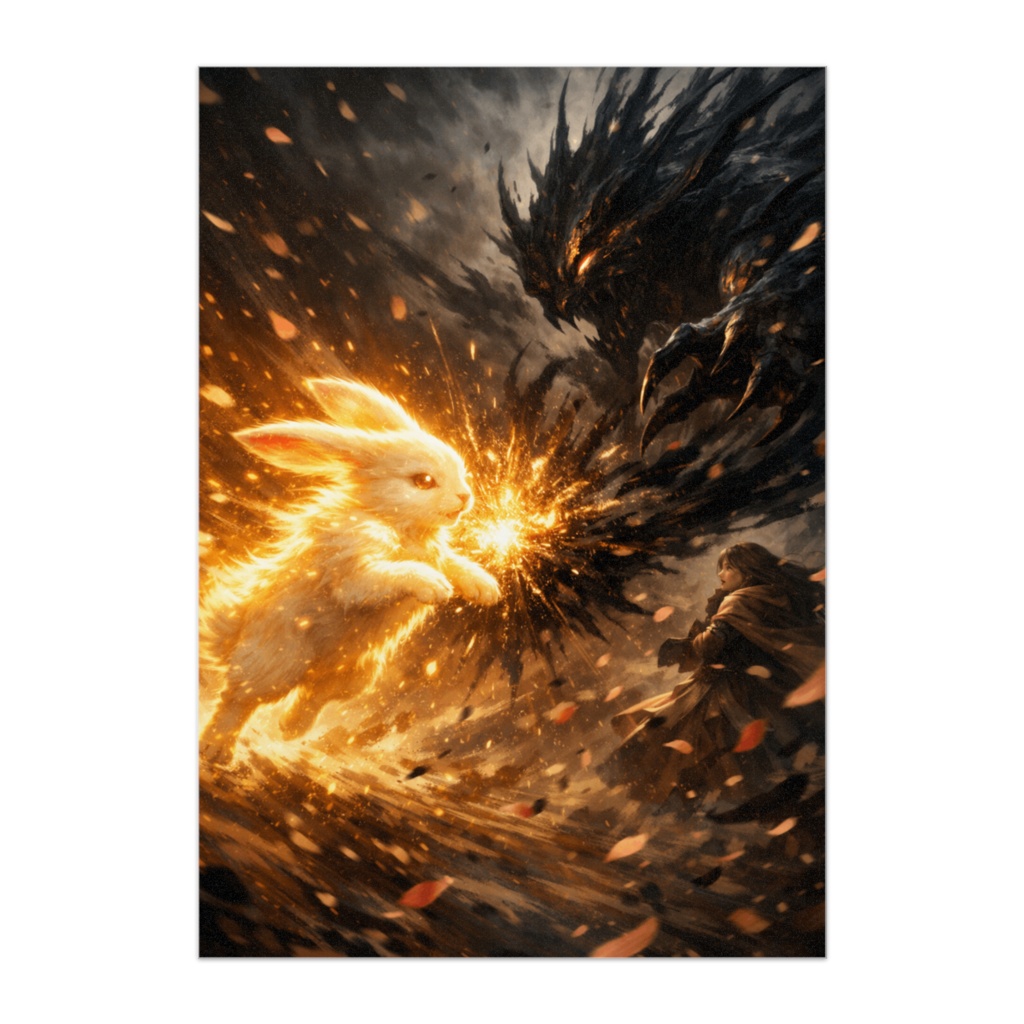 光と闇の激突｜覚醒うさぎの戦闘ファンタジーポスター
