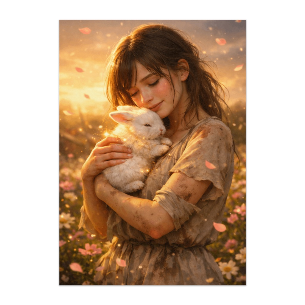 戦いのあと｜うさぎと少女の静かな余韻ポスター