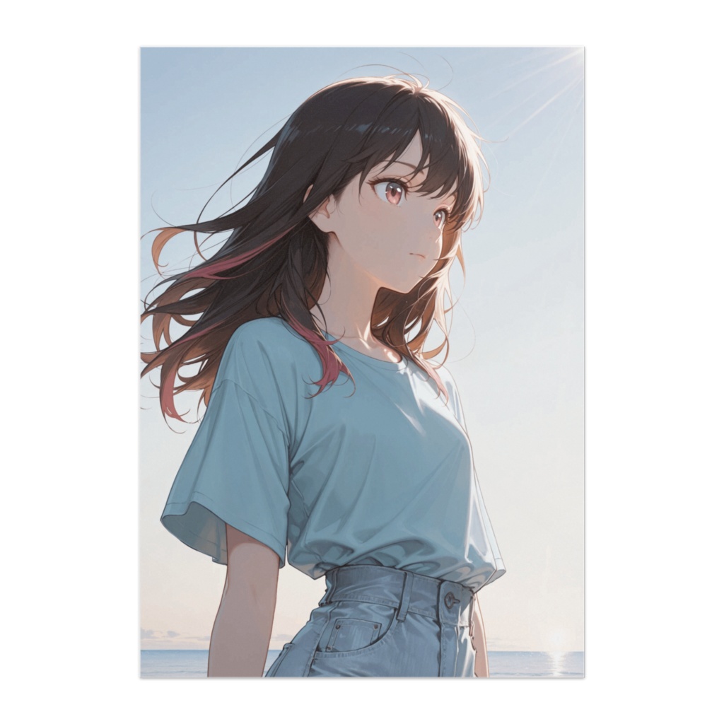 風に溶ける青のシルエット ノヴァフラット現代アニメポスター