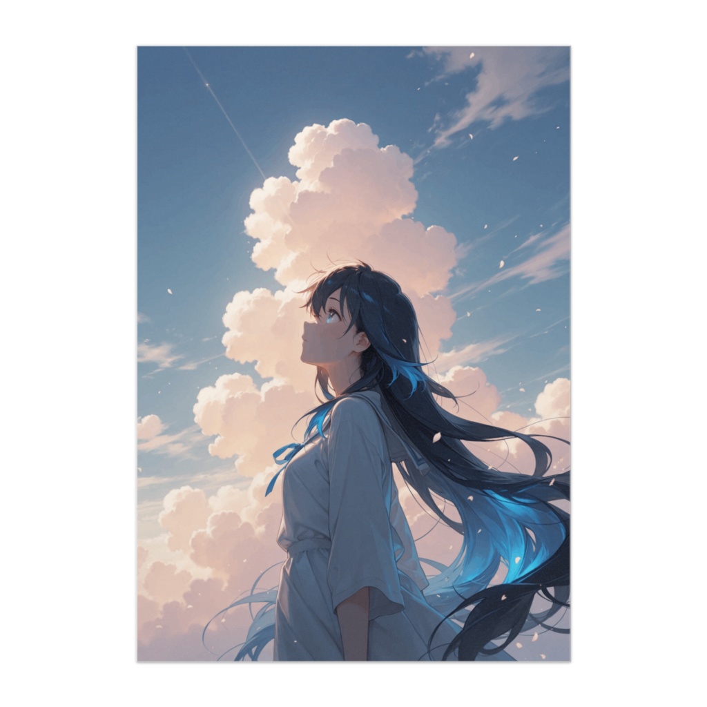 空を見上げる少女と夏雲のポスター