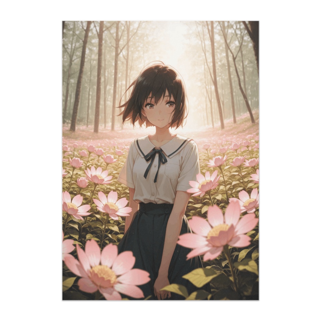 花に囲まれた少女と光の森ポスター