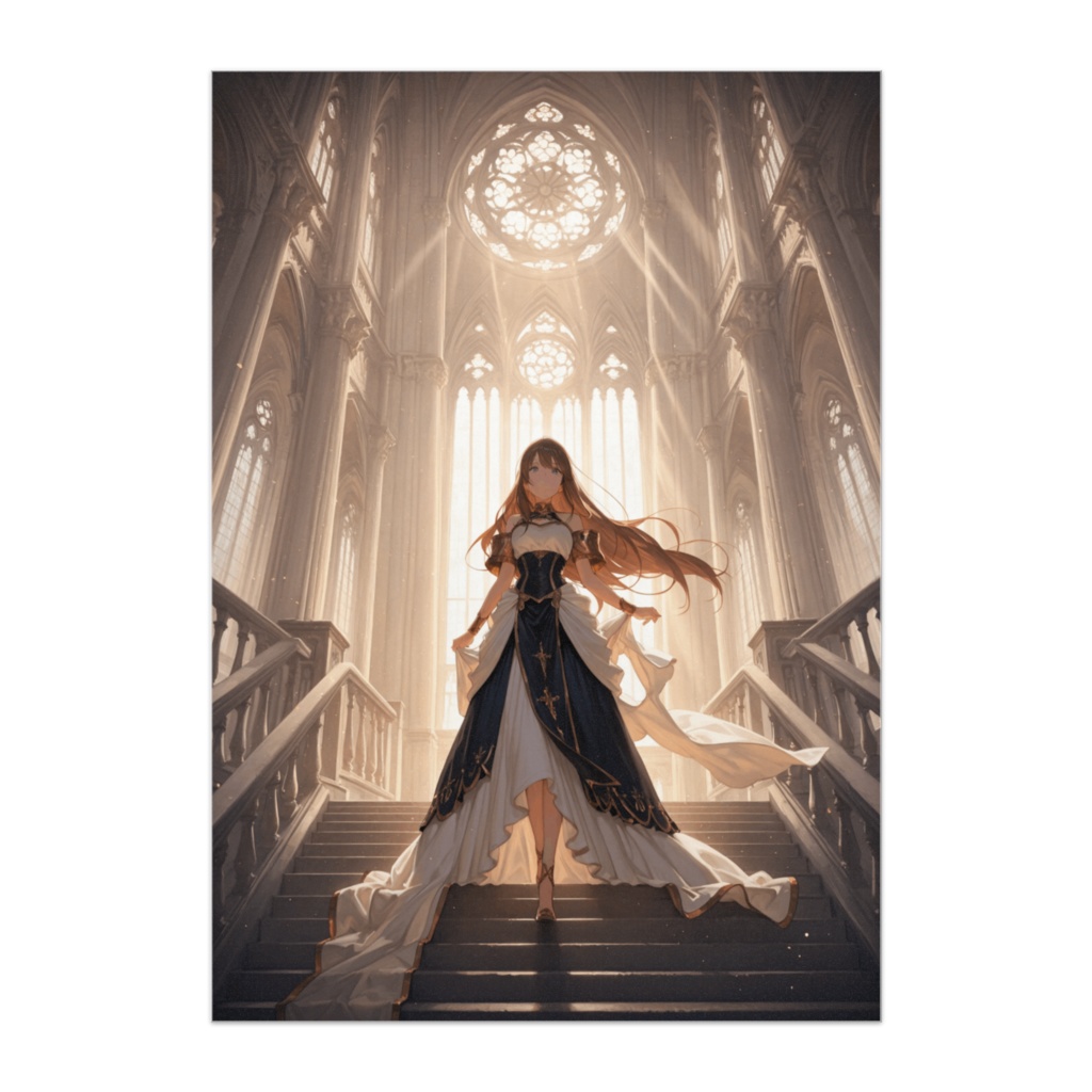 光に包まれて歩く少女の幻想ポスター