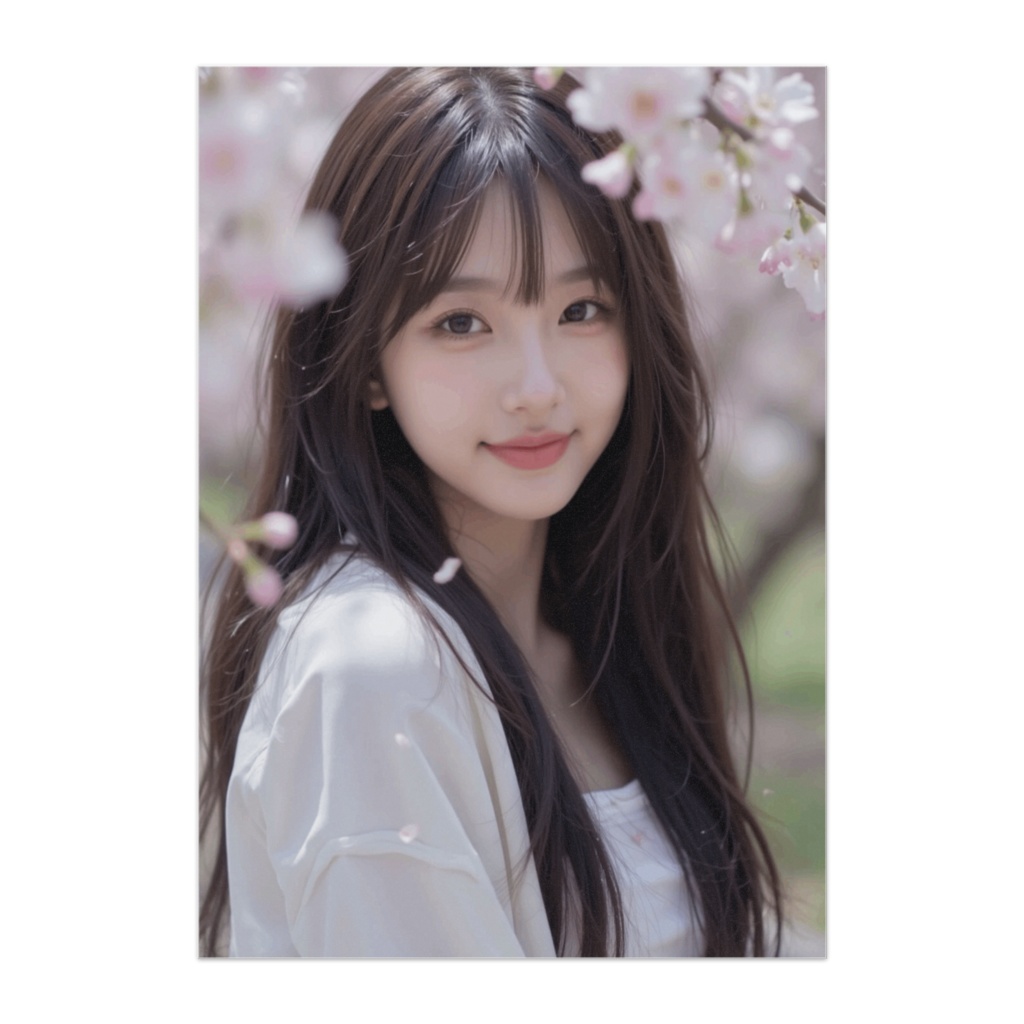 桜に包まれる優しいまなざしポスター