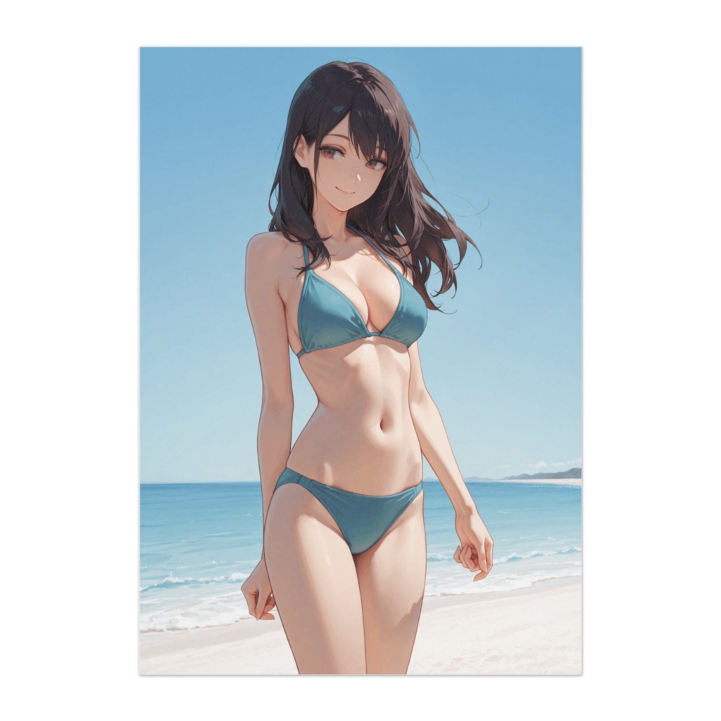 夏の海辺で微笑む彼女 — 透明感ビキニポスター