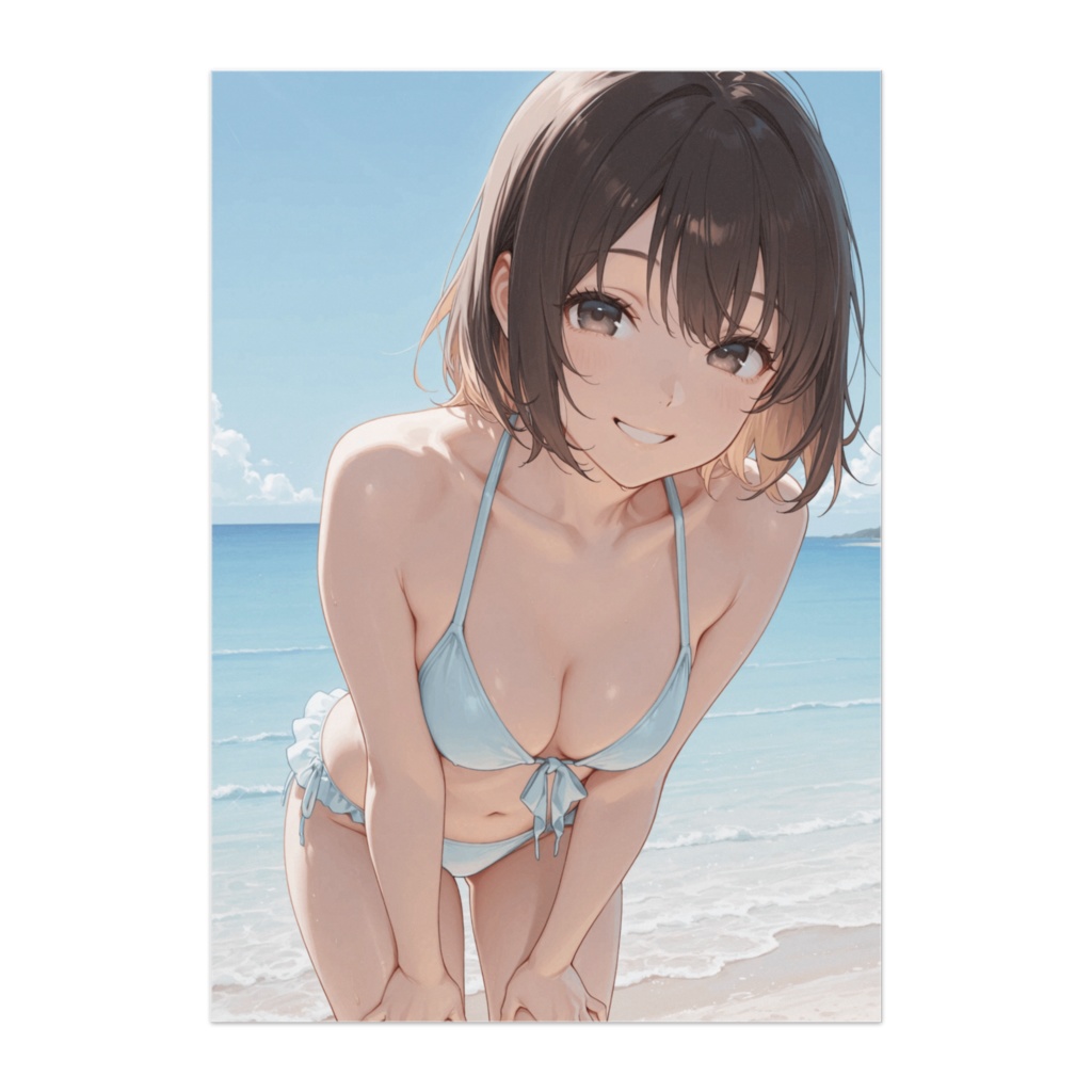 海辺で見せるやわらかな笑顔 — ビーチポスター