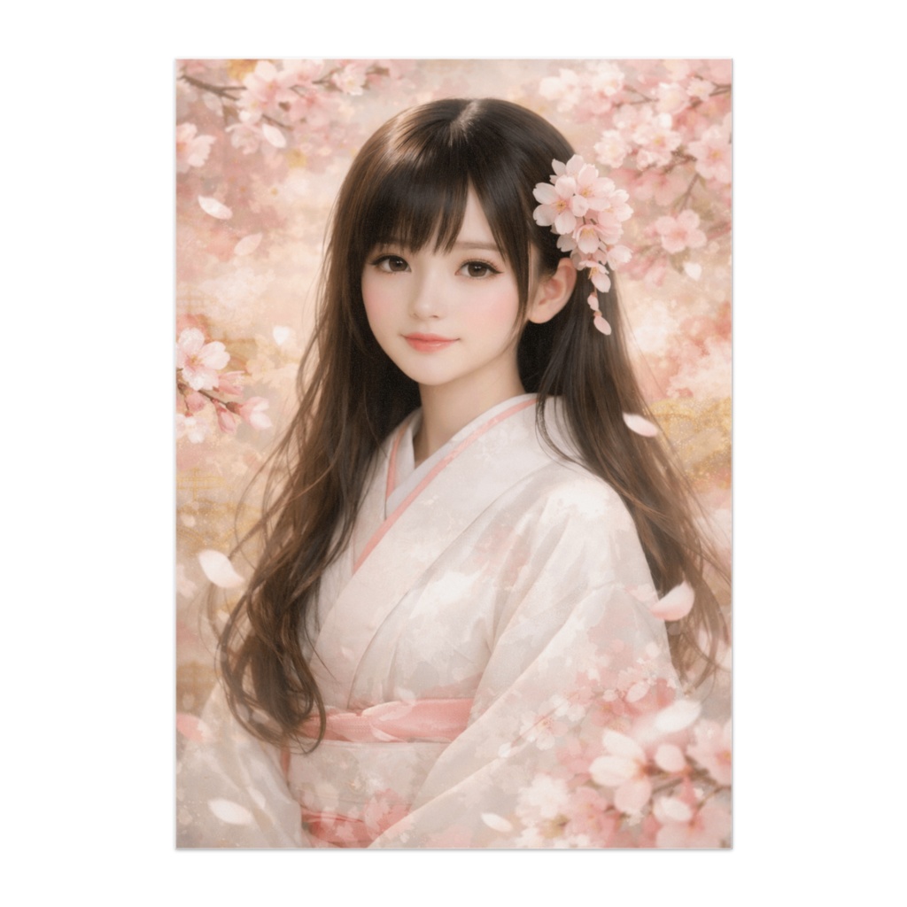 日本人形の美 ― 桜に包まれる白の癒しポスター