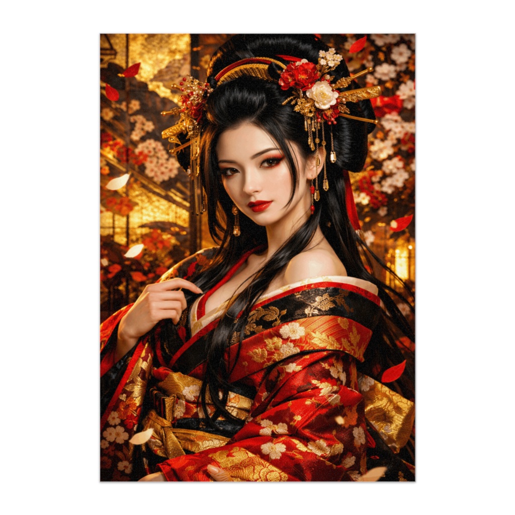 花魁の美 ― 豪華絢爛な和装ポスター