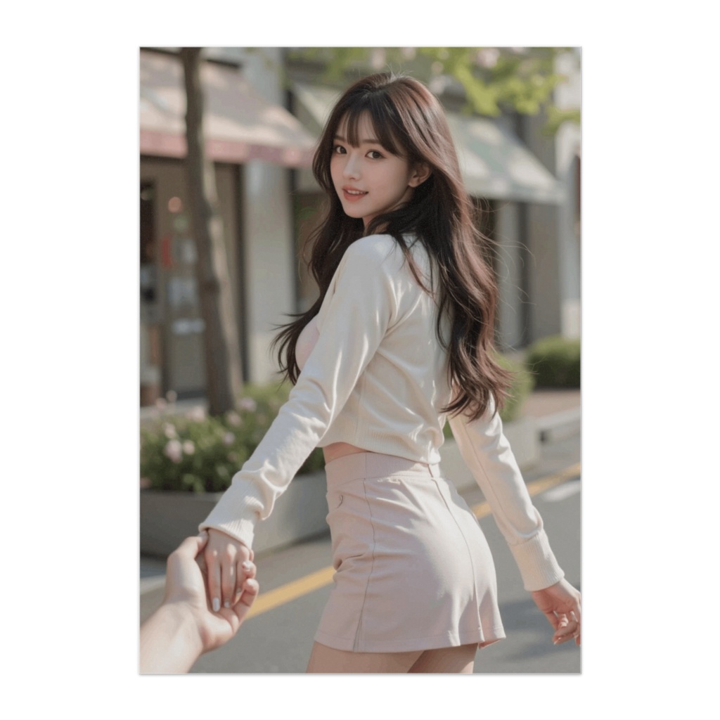 手を引いて歩く街デートの彼女ポスター