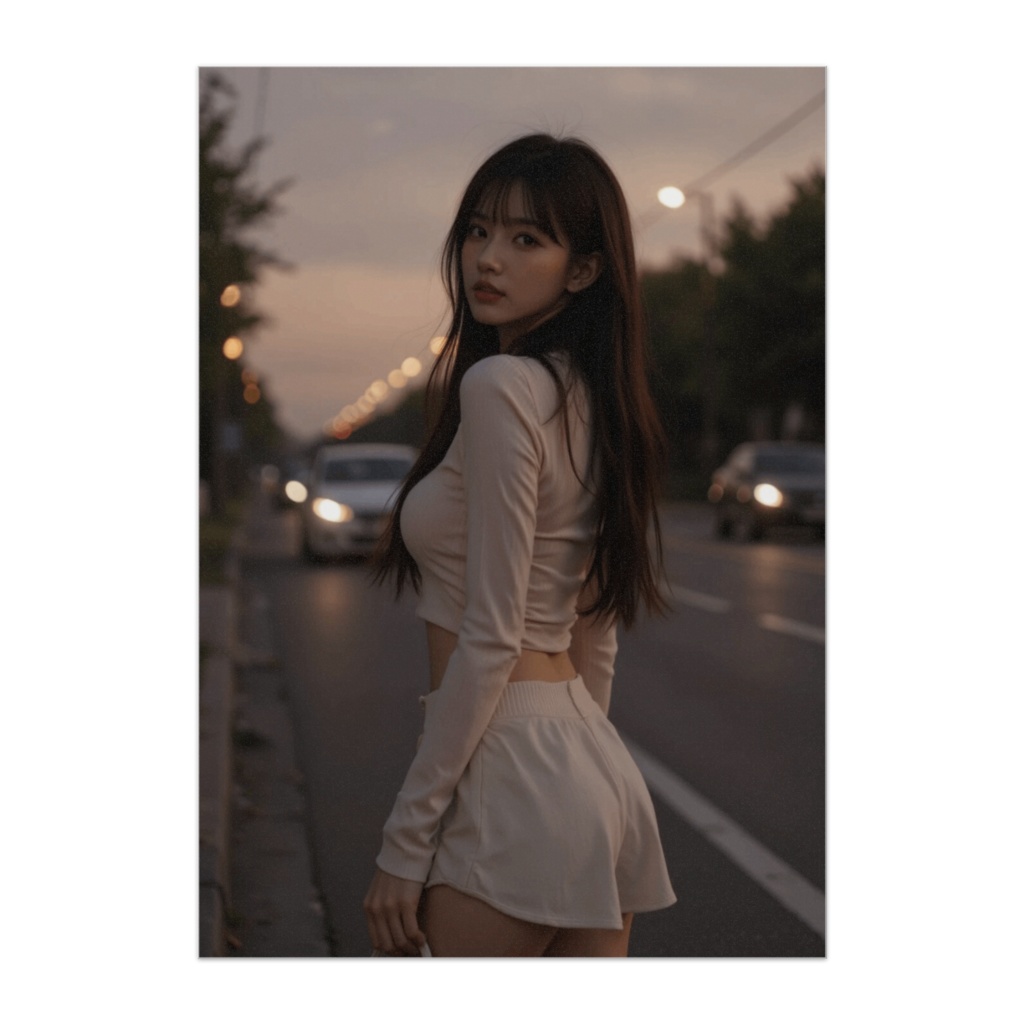 夕暮れに振り返る帰り道の彼女ポスター