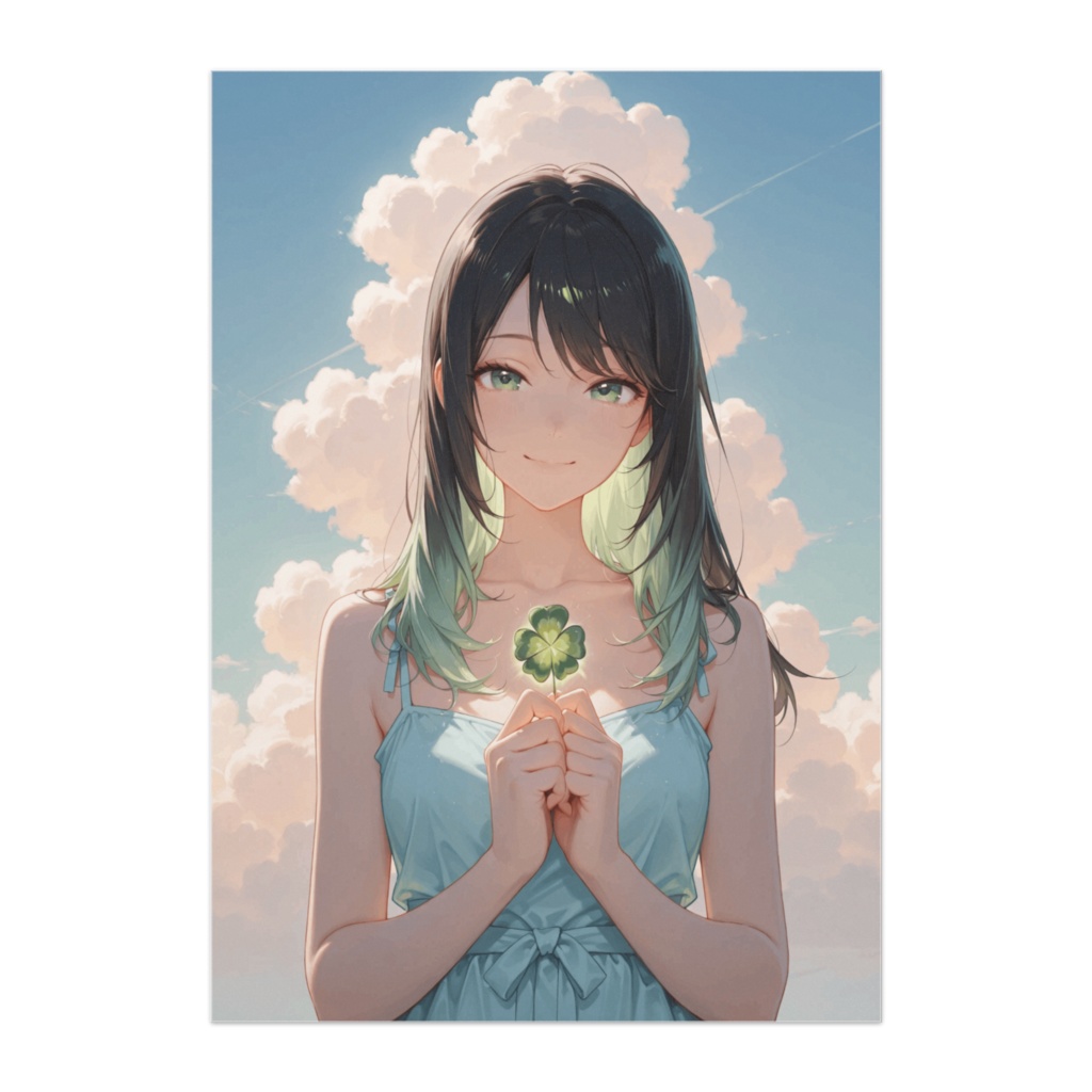 空と四葉のクローバーの少女ポスター