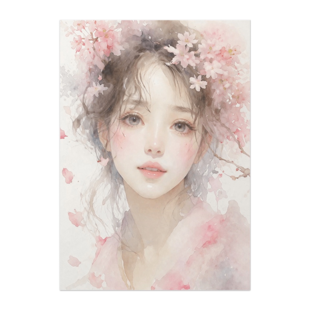 桜に囲まれた静かなまなざし – 水彩風ポスター
