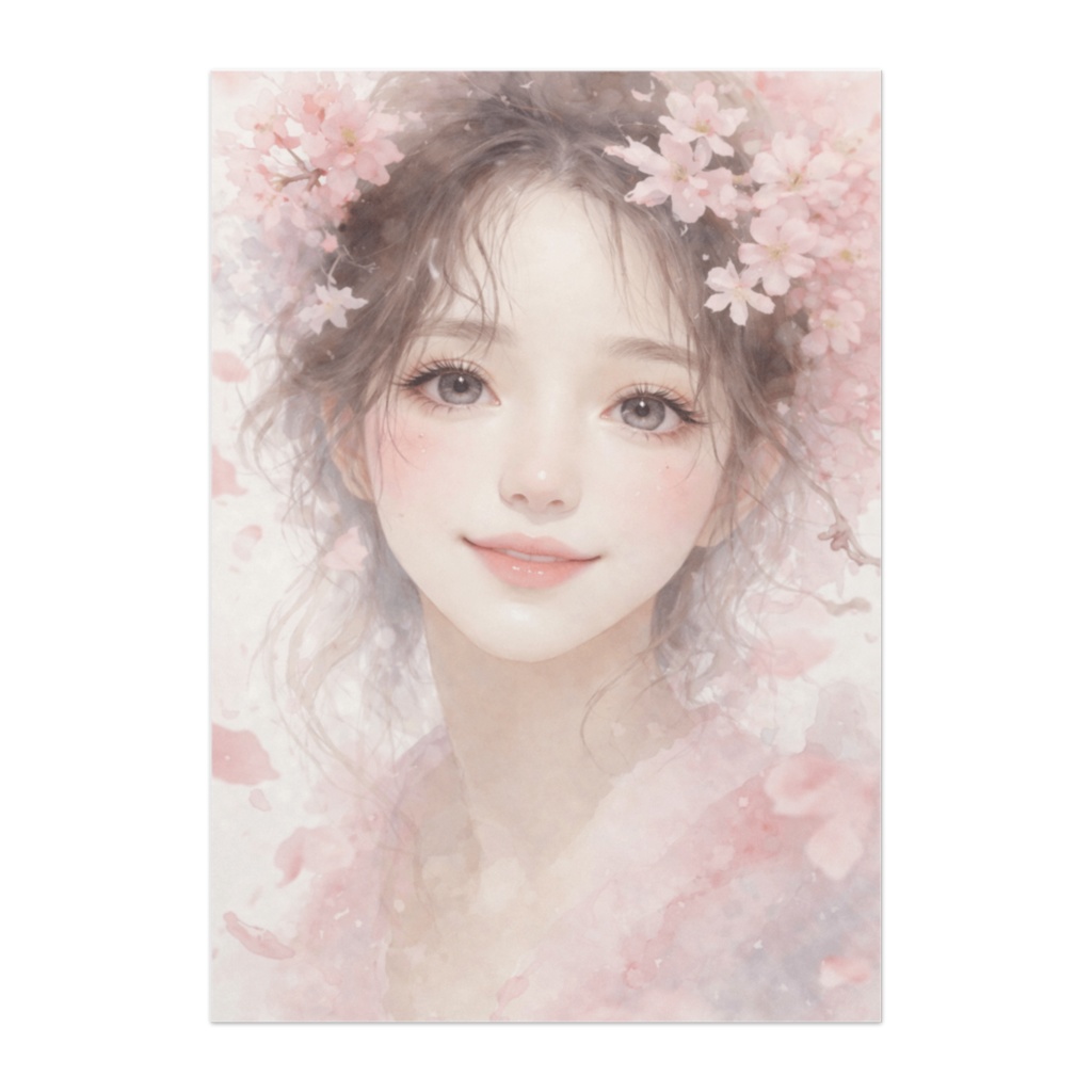 桜の中で微笑む少女 – 水彩風ポスター