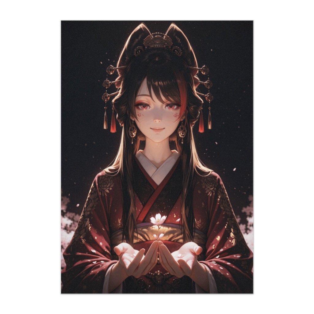 桜の光を手にする花魁 ― 夜に咲く静かな輝き