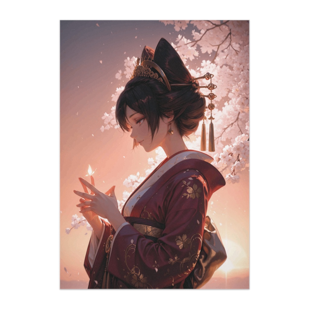 夕焼けに祈る花魁 ― 桜とともに揺れる想い