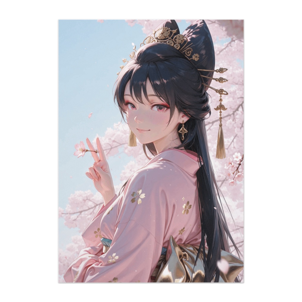 春風に振り返る花魁 ― 桜咲く昼のやさしい瞬間