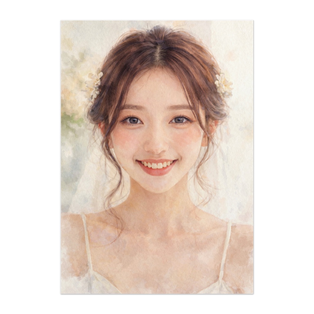 微笑みの透明感ポートレート|セミリアル水彩風アート