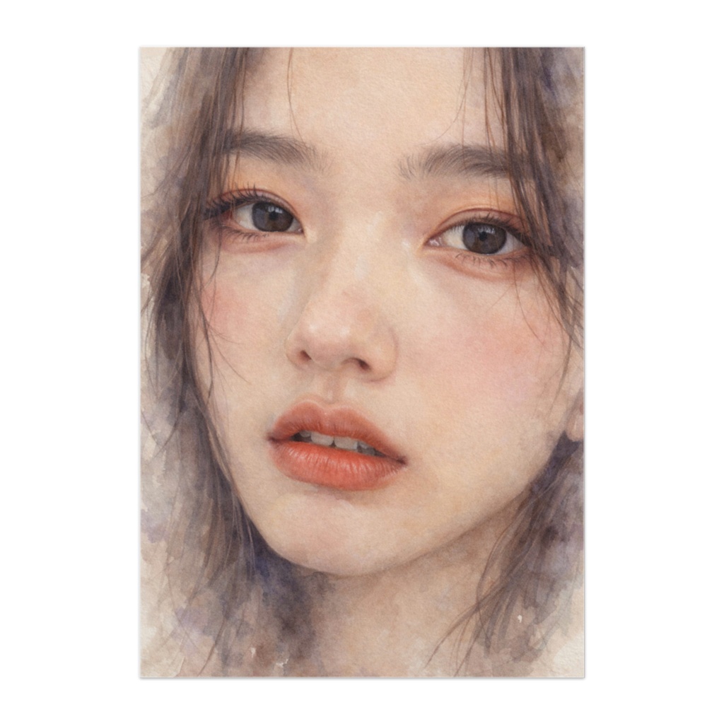 静けさに触れる距離｜セミリアル水彩クローズアップポートレート