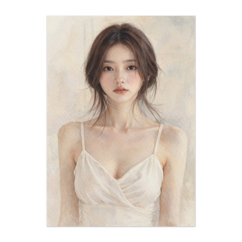 静寂の中の存在感|セミリアル水彩全身ポートレート