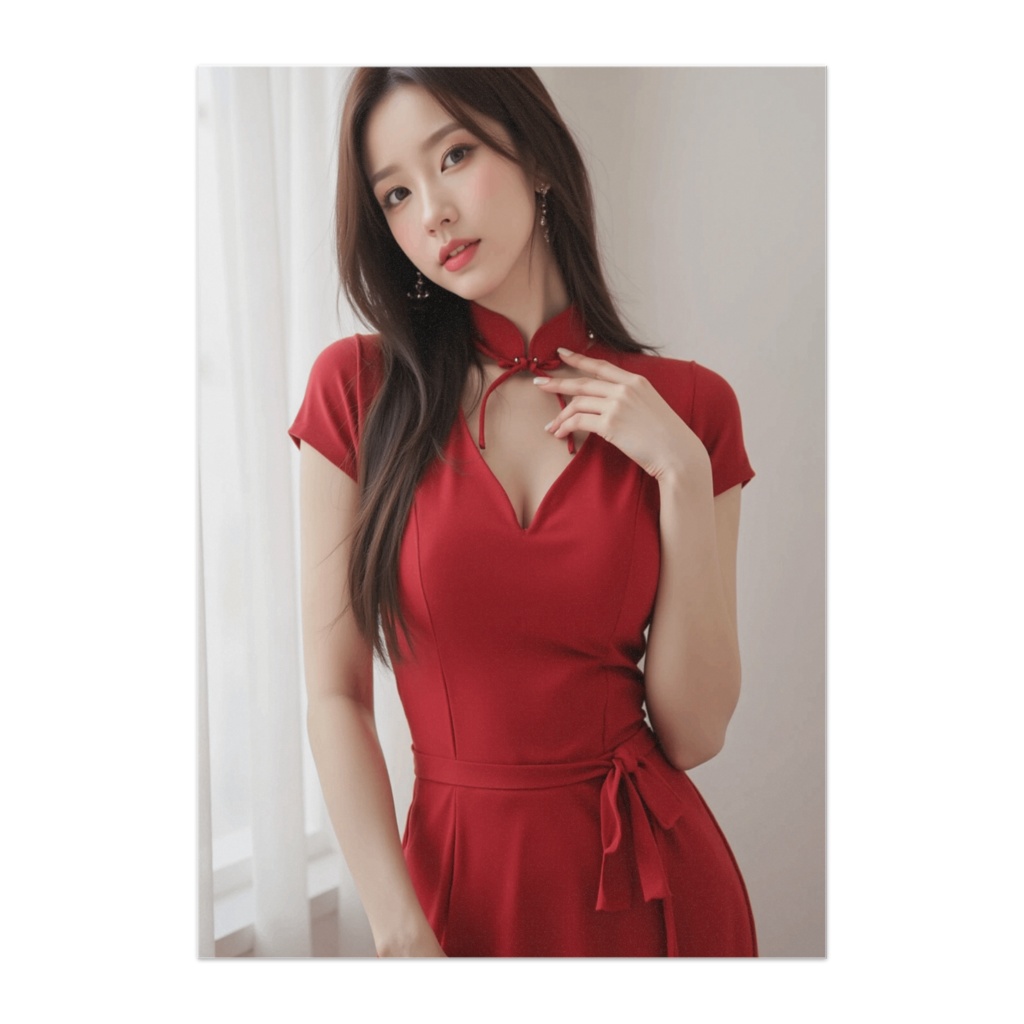 上品な色気を纏う赤のチャイナドレス美女ポスター