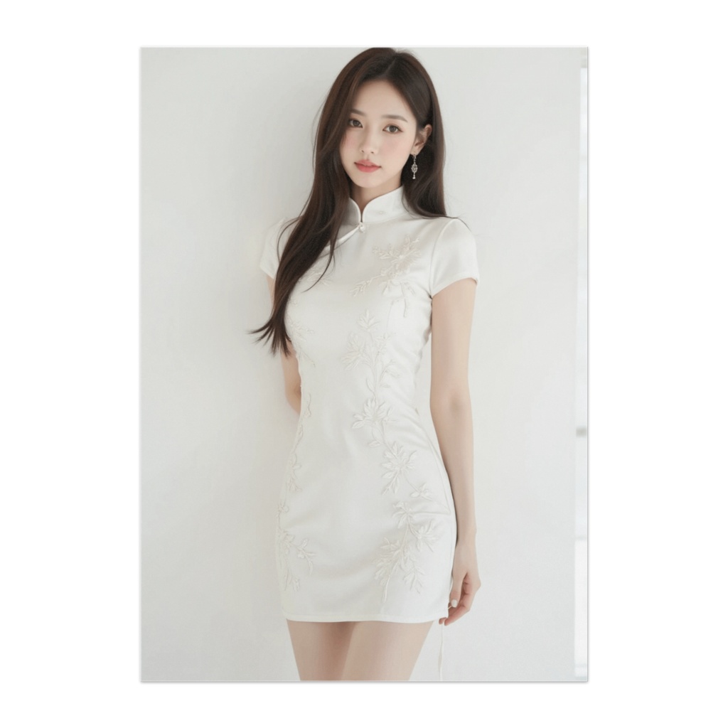 透明感あふれる白チャイナドレス美女ポスター