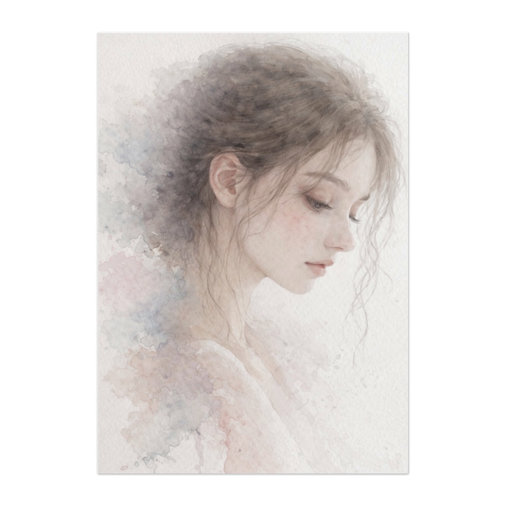 静寂に包まれた横顔の水彩ポートレート