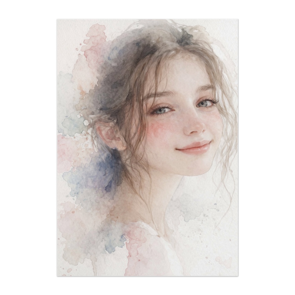 やさしい微笑みの水彩ポートレート