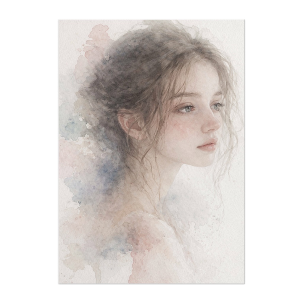 静かな視線を描く水彩ポートレート